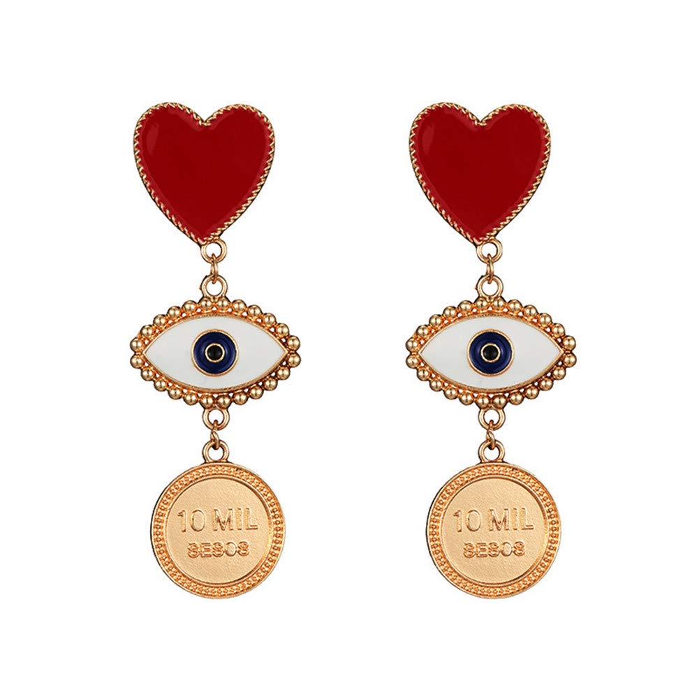 Heart & Evil Eye Charm Drop Earrings