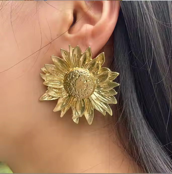 Golden Sunflower Statement Earrings