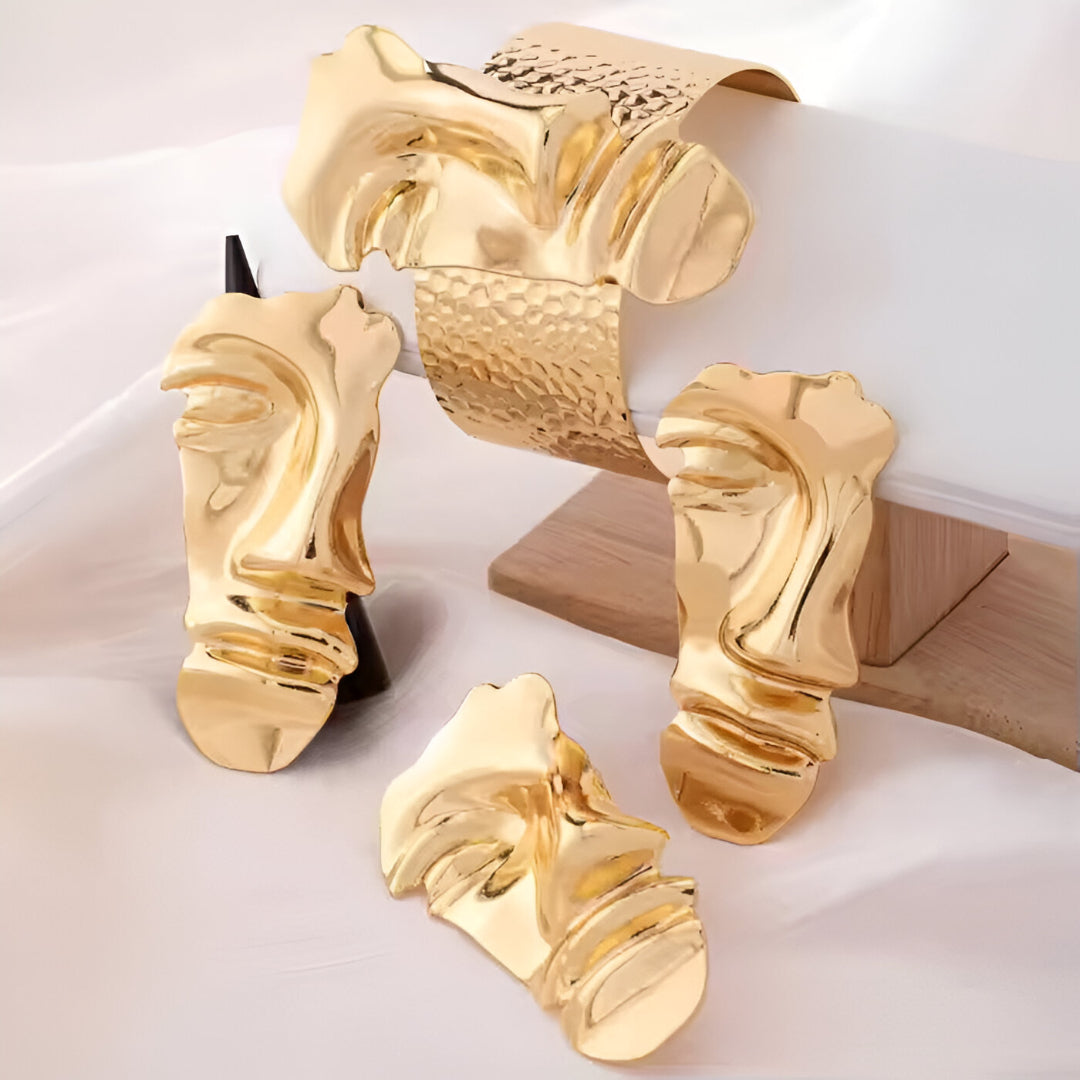 Golden Abstract Face Earrings