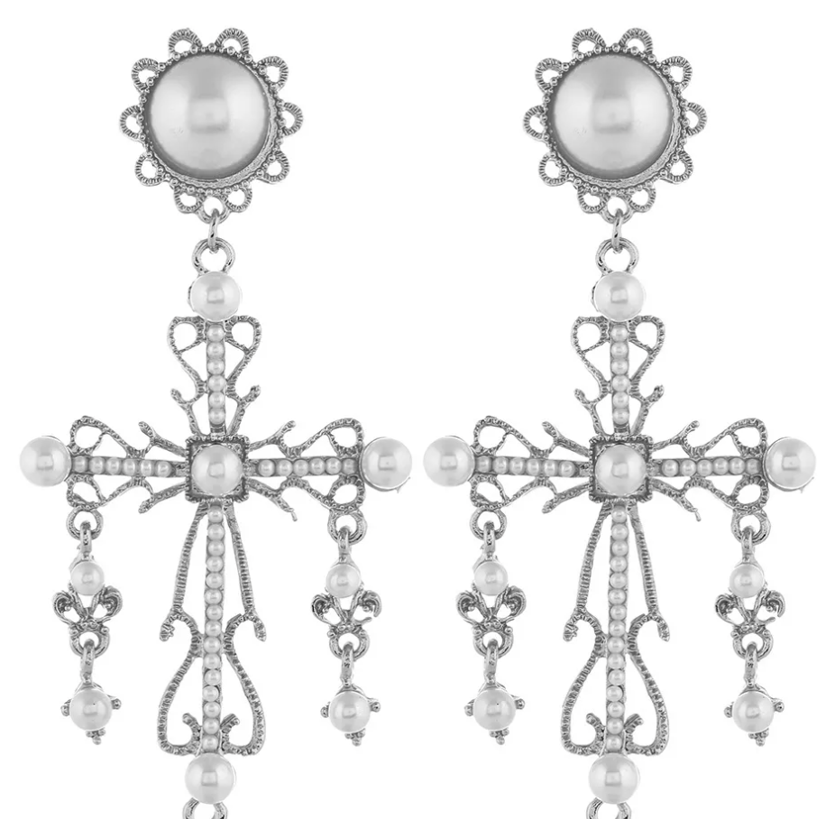 Saint Cross Silver Earrings