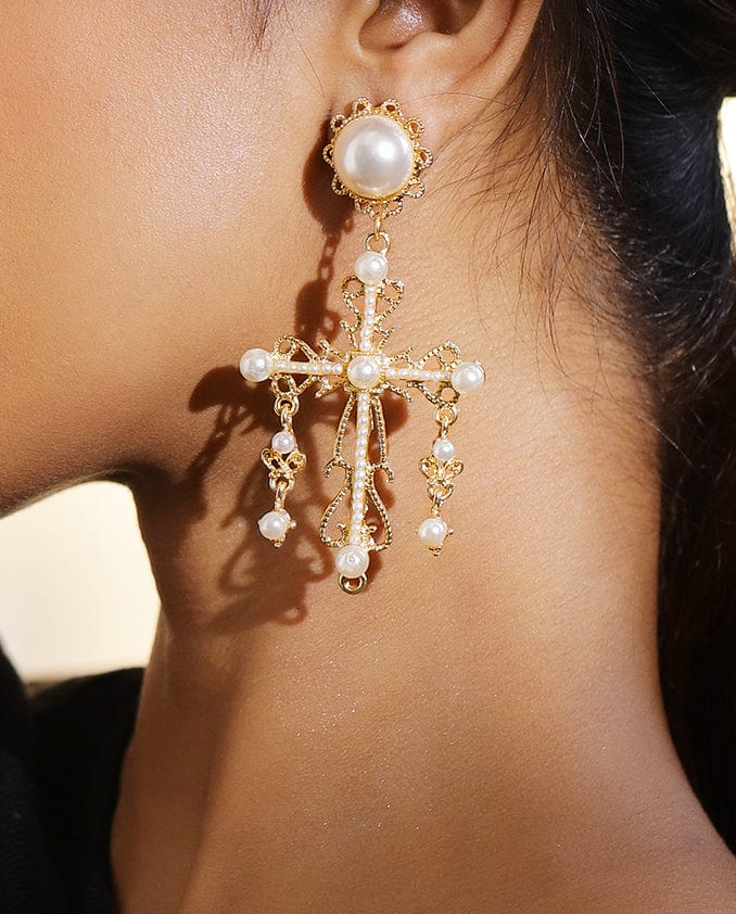 Saint Cross Golden Earrings