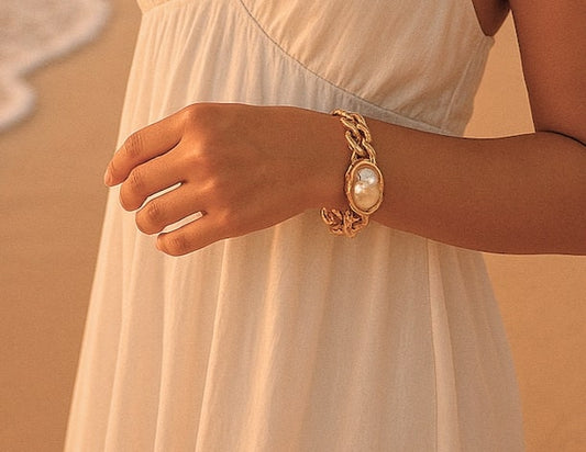 Glided Pearl Link Bracelet