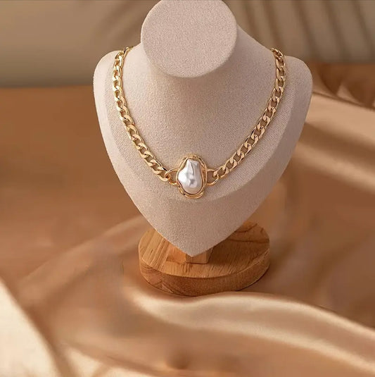 Glided Pearl Chain Necklace