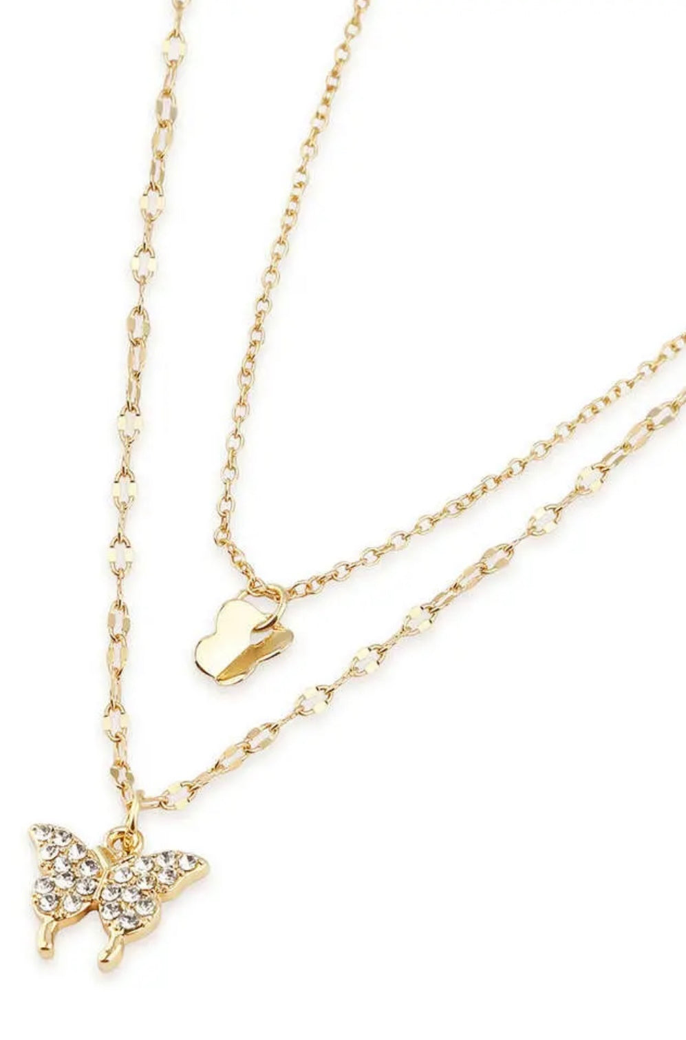 Double Layer Gold Butterfly Pendant Necklace