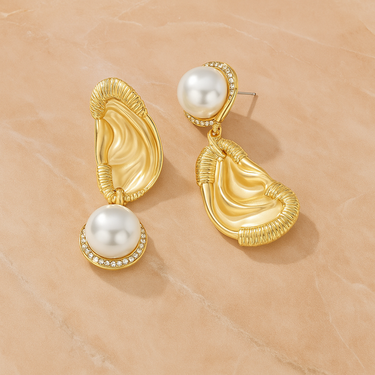 Golden Tide Pearl Drop Earrings