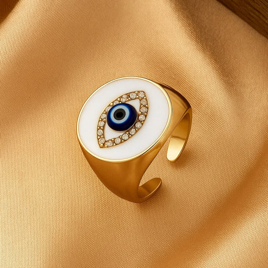 White Evil Eye Ring