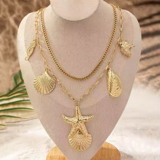 Golden Sea Charms Layered Necklace