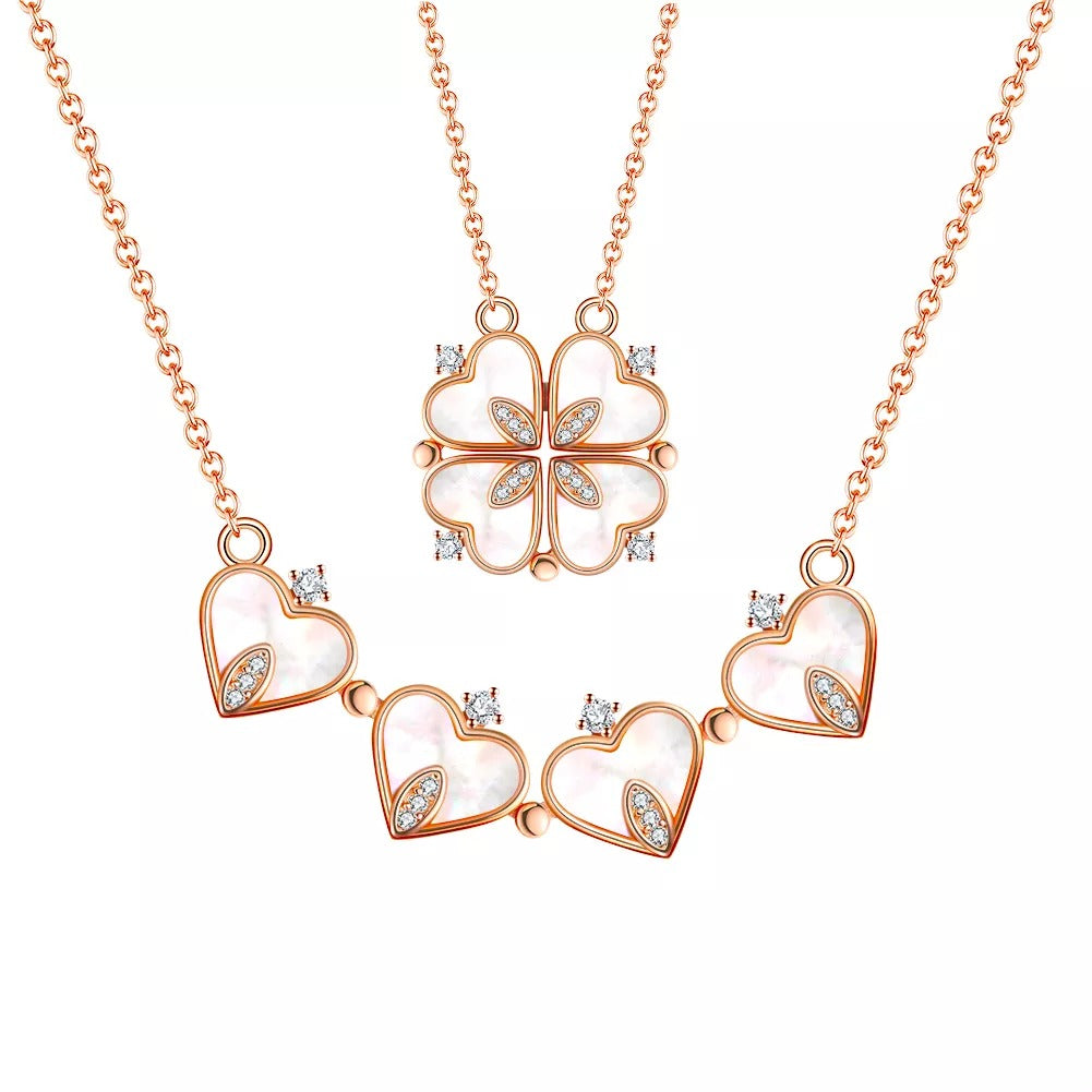 Magnetic Clover Heart Necklace | Rose Gold