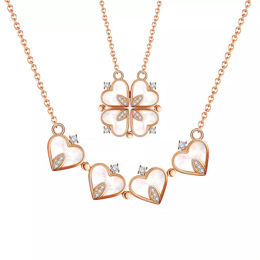 Magnetic Clover Heart Necklace | Rose Gold