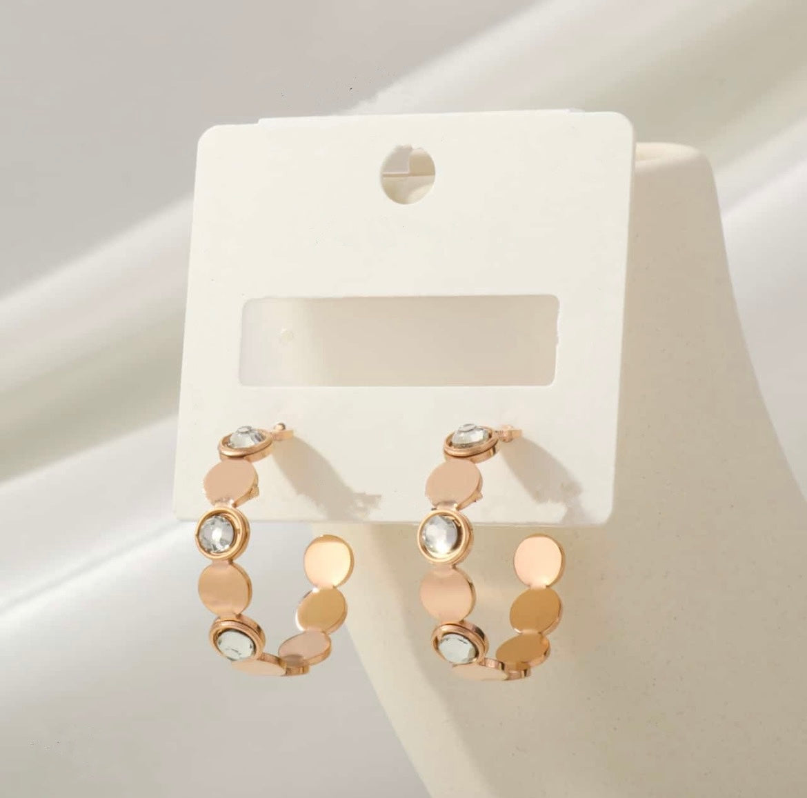 Rose Gold Stone Hoops Earrings