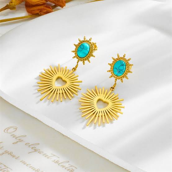 Blue Stone Sunflower Earrings