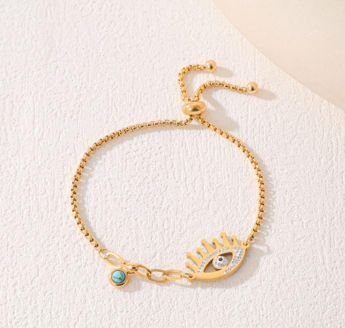 Evil Eye Adjustable Golden Bracelet