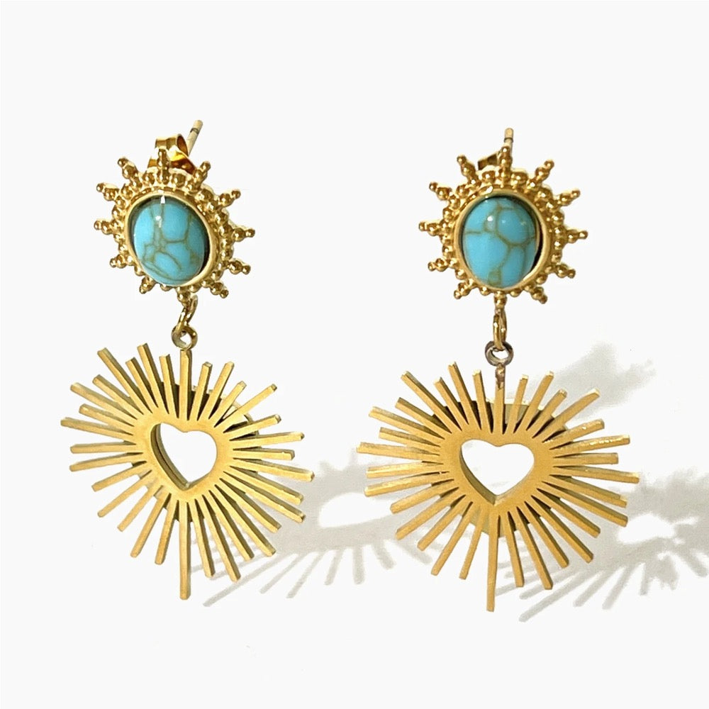 Blue Stone Sunflower Earrings