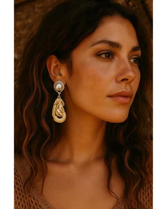 Golden Tide Pearl Drop Earrings
