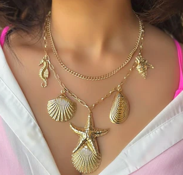 Golden Sea Charms Layered Necklace