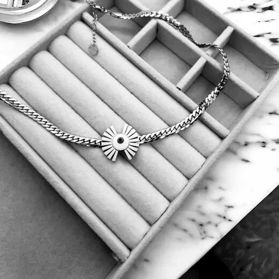 Evil Eye Silver Sunflower Bracelet