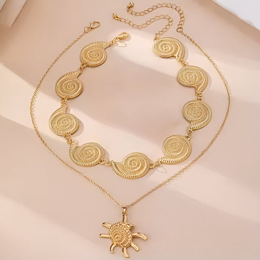 Spiral Turtle Layered Necklace