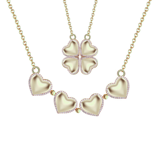 Magnetic Clover Heart Golden Necklace